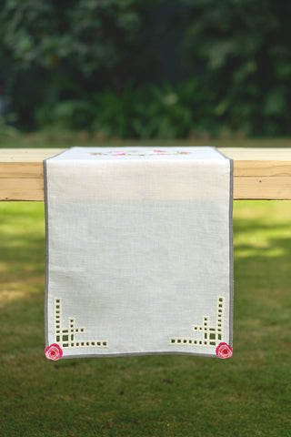 Cutwork Linen Table Runner 16.5×67 in