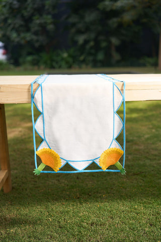 Cutwork Linen Table Runner 16.5×67 in