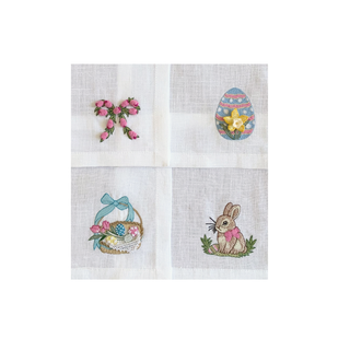 Hand Embroidered Easter Bunny Cocktail Napkins 6" x 6" (Set of 4)