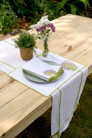 Embroidered & Crochet Linen Runner 16.5×67 in