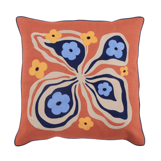Hand Embroidered Bouquet Pillow Cover 20" x 20"