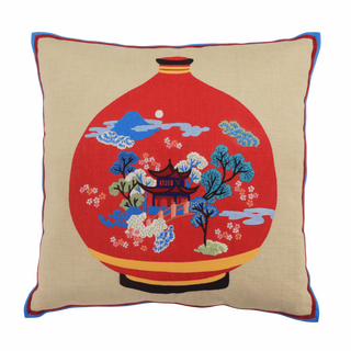 Hand Embroidered Still Life Pillow Cover 20" x 20"