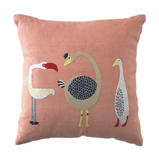 Hand Embroidered Birds Pillow Cover 20" x 20"