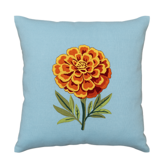 Hand Embroidered Marigold Majesty Pillow Cover 20" x 20"