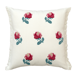 Hand Embroidered Silken Rose Pillow Cover 20"x 20"