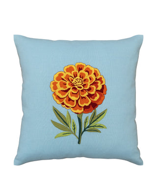 Hand Embroidered Marigold Majesty Pillow Cover 20" x 20"