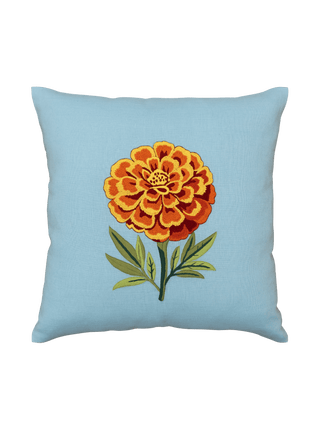 Hand Embroidered Marigold Majesty Pillow Cover 20" x 20"