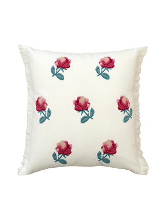Hand Embroidered Silken Rose Pillow Cover 20"x 20"