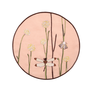 Hand Embroidered Flora and Flutter Placemats 16" round (Set of 4)
