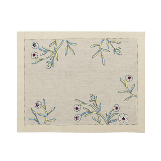 Hand Embroidered Floral Fresco Placemats 14" × 18" (Set of 4)
