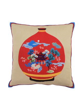 Hand Embroidered Still Life Pillow Cover 20" x 20"