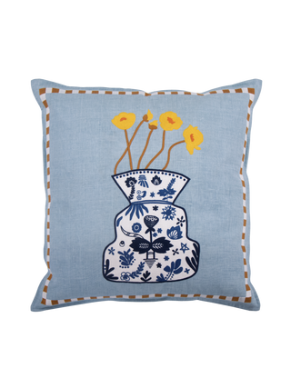 Hand Embroidered Still Life Pillow Cover 20" x 20"