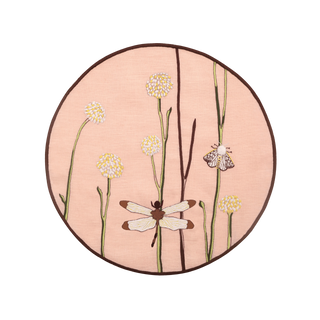 Hand Embroidered Flora and Flutter Placemats 16" round (Set of 4)