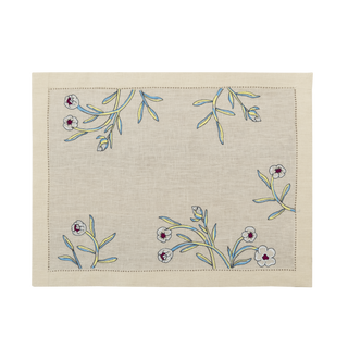 Hand Embroidered Floral Fresco Placemats 14" × 18" (Set of 4)