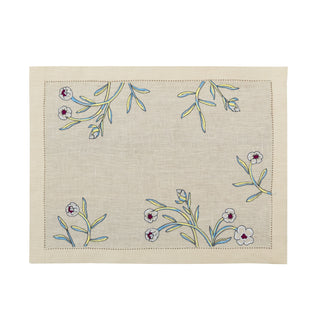 Hand Embroidered Floral Fresco Placemats 14" × 18" (Set of 4)