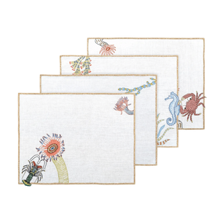 Hand Embroidered Marine Life Placemats 14" × 18" (Set of 4)