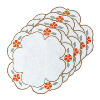 Hand Embroidered Heirloom Petals Placemats 16" round (Set of 4)