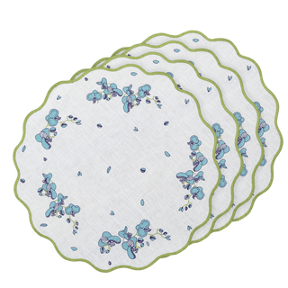 Hand Embroidered Vintage Floral Placemats 16" round (Set of 4)