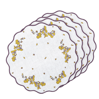 Hand Embroidered Vintage Floral Placemats 16" round (Set of 4)