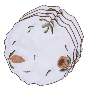 Hand Embroidered Vintage Floral Placemats 16.5" round (Set of 4)