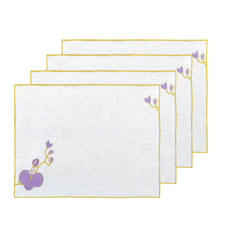 Hand Embroidered Vintage Floral Placemats 14" × 18" (Set of 4)