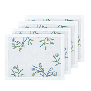 Hand Embroidered Floral Fresco Placemats 14" × 18" (Set of 4)