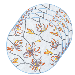 Hand Embroidered Floral Fresco Placemats 16" round (Set of 4)