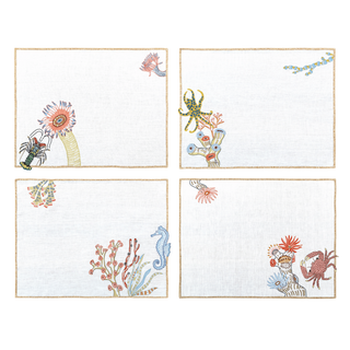 Hand Embroidered Marine Life Placemats 14" × 18" (Set of 4)