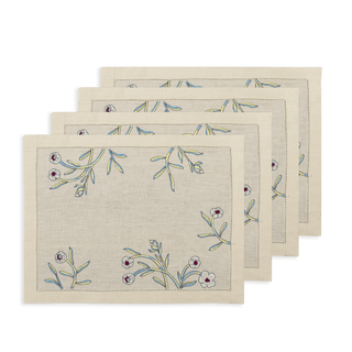 Hand Embroidered Floral Fresco Placemats 14" × 18" (Set of 4)