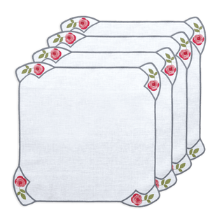 Hand Embroidered Heirloom Petals Napkins 18" x 18" (Set of 4)