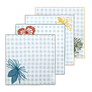Hand Embroidered Pine and Picnic Napkins 18" x 18" (Set of 4)