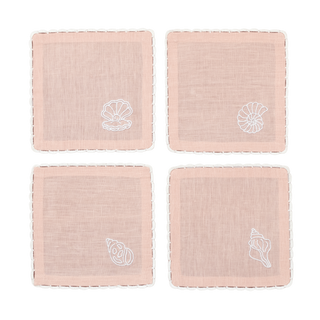 Hand Embroidered Marine Life Cocktail Napkins 6" x 6" (Set of 4)