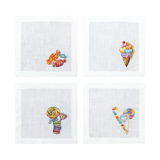 Hand Embroidered Candy Crush Cocktail Napkins 6" x 6" (Set of 4)