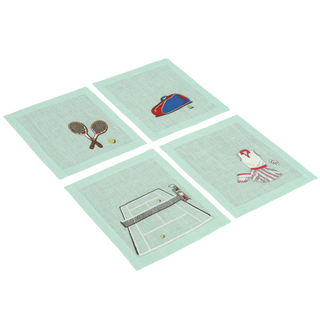 Hand Embroidered Tennis Cocktail Napkins 6" x 6" (Set of 4)