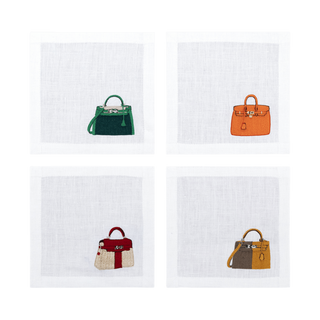 Hand Embroidered It Bags Cocktail Napkins 6" x 6" (Set of 4)