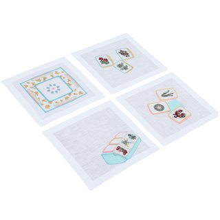 Hand Embroidered Mahjong Cocktail Napkins 6" x 6" (Set of 4)