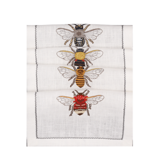 Hand Embroidered Flight of Bees Cocktail Napkins 6" x 6" (Set of 4)