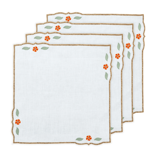 Hand Embroidered Heirloom Petals Napkins 18" x 18"  (Set of 4)