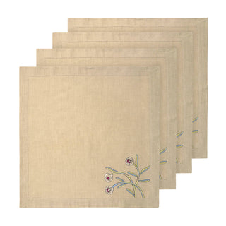 Hand Embroidered Floral Fresco Napkins 18" x 18" (Set of 4)