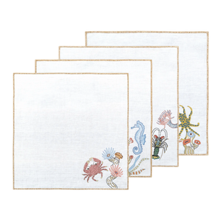 Hand Embroidered Marine Life Napkins 18" x 18" (Set of 4)