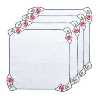 Hand Embroidered Heirloom Petals Napkins 18" x 18" (Set of 4)