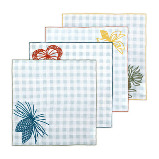 Hand Embroidered Pine and Picnic Napkins 18" x 18" (Set of 4)