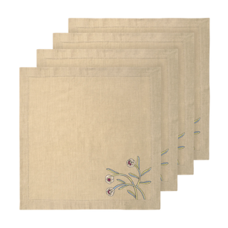 Hand Embroidered Floral Fresco Napkins 18" x 18" (Set of 4)