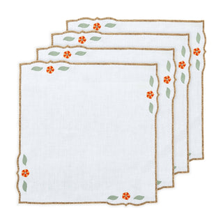 Hand Embroidered Heirloom Petals Napkins 18" x 18"  (Set of 4)