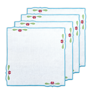Hand Embroidered Heirloom Petals Napkins 18" x 18" (Set of 4)