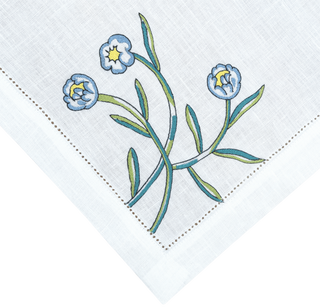 Hand Embroidered Floral Fresco Napkins 18" x 18" (Set of 4)