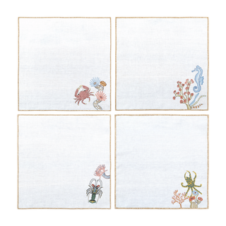 Hand Embroidered Marine Life Napkins 18" x 18" (Set of 4)