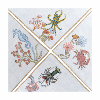 Hand Embroidered Marine Life Napkins 18" x 18" (Set of 4)