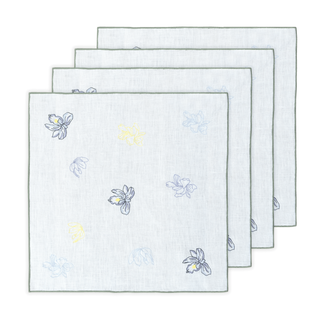 Hand Embroidered Floral Fresco Napkins 18" x 18" (Set of 4)