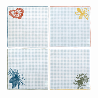 Hand Embroidered Pine and Picnic Napkins 18" x 18" (Set of 4)
